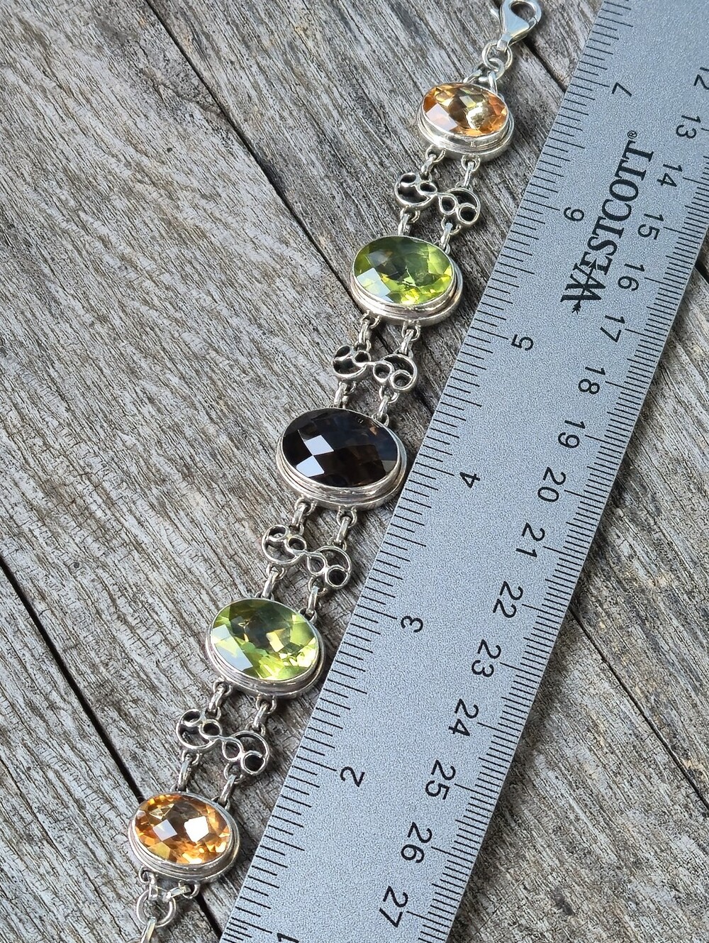 NICKY BUTLER Designer 925 Sterling Silver Smoky & Sunset Quartz Bracelet 7.5" NB